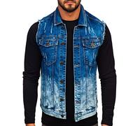 BOLF Hombre Chaleco Vaquero Cierre de Botones Denim Entretiempo Jeans Cazadora sin Manga Plumas Jacket Chaqueta de algodón Ocio Estilo Diario G112 Azul Oscuro XL [4D4]