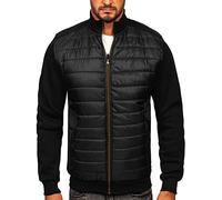BOLF Hombre Chaqueta acolchada de Entretiempo Bomber Cierre de Cremallera Cazadora Aviador Sweatshirt Ropa de Abrigo Plumas Jacket Outdoor Básico Estilo Deportivo 146307 Negro 3XL [4D4]