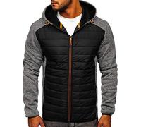 BOLF Hombre Chaqueta acolchada de Entretiempo con Capucha Cierre de Cremallera Cazadora Aviador Sweatshirt Ropa de Abrigo Plumas Jacket Outdoor Básico Estilo Deportivo KS2155 Gris M [4D4]