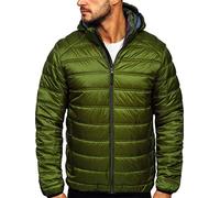 BOLF Hombre Chaqueta acolchada de Entretiempo con Capucha Cierre de Cremallera Cazadora Aviador Sweatshirt Ropa de Abrigo Plumas Jacket Outdoor Básico Estilo Deportivo BK111 Verde L [4D4]