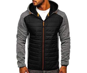 BOLF Hombre Chaqueta acolchada de Entretiempo con Capucha Cierre de Cremallera Cazadora Aviador Sweatshirt Ropa de Abrigo Plumas Jacket Outdoor Básico Estilo Deportivo KS2155 Gris M [4D4]