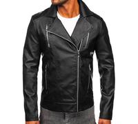 BOLF Hombre Chaqueta De Cuero Ecológico Cierre De Cremallera Chaqueta de Piel Aviador Bomber Cazadora Ocio Regular Fit Estilo Casual 11Z8056 Negro XL [4D4]