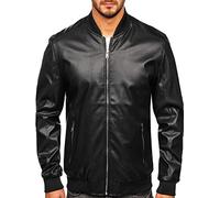 BOLF Hombre Chaqueta De Cuero Ecológico Cierre De Cremallera Chaqueta de Piel Biker Plumas Aviador Bomber Cazadora Ocio Outdoor Estilo Casual 7110 Negro XL [4D4]