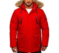 BOLF Hombre Chaqueta Parka De Invierno Alaska con Capucha Cierre de Cremallera y Botones Jacket Cazadora Regular fit Lisa WX032A Rojo L [4D4]