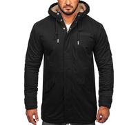 BOLF Hombre Chaqueta Parka De Invierno con Capucha Algodón Cierre de Cremallera y Botones Jacket Cazadora Regular fit EX838A Negro L [4D4]