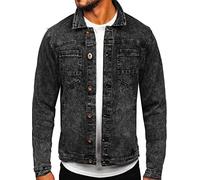 BOLF Hombre Chaqueta Vaquera Cierre de Botones Cuello alto Denim Entretiempo Jeans Cazadora Plumas Jacket Sweater Chaqueta de algodón Ocio Estilo Diario RC61125W1 Negro M [4D4]