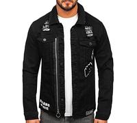 BOLF Hombre Chaqueta Vaquera Cierre de Botones Denim Entretiempo Impresión Jeans Cazadora Plumas Jacket Sweater Chaqueta de algodón Ocio Estilo Diario G131 Negro L [4D4]