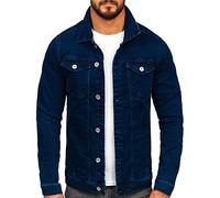 BOLF Hombre Chaqueta Vaquera Cierre de Botones Denim Entretiempo Impresión Jeans Cazadora Plumas Jacket Sweater Chaqueta de algodón Ocio Estilo Diario 200 Azul Oscuro XL [4D4]