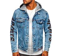 BOLF Hombre Chaqueta Vaquera con Capucha Cierre de Botones Denim Entretiempo Jeans Cazadora Plumas Jacket Sweater Chaqueta de algodón Ocio Estilo Diario HY959 Azul Oscuro L [4D4]