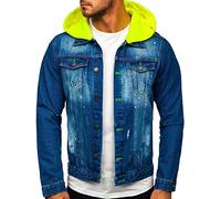 BOLF Hombre Chaqueta Vaquera con Capucha Denim Chaqueta De Entretiempo Cierre De Botones Chaqueta de algodón Estilo Diario 1-2 Azul oscuro M [4D4]