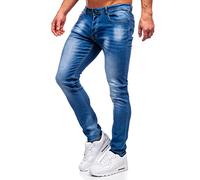 BOLF Hombre Pantalón Vaquero Jogger Denim Jeans de Algodón Pantalón de Mezclilla Sombreado Rotos Trousers Regular fit Outdoor Ocio Estilo Urbano MP019BC Azul Oscuro L [6F6]