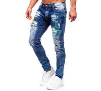 BOLF Hombre Pantalón Vaquero Jogger Denim Jeans de Algodón Pantalón de Mezclilla Sombreado Rotos Trousers Outdoor Ocio Estilo Urbano E7860 Azul Oscuro L [6F6]