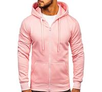 BOLF Hombre Sudadera Abierta con Capucha Cierre de Cremallera Blusa Sueter Jersey de Manga Larga Deporte Fitness Outdoor Básico Estilo Casual 2008A Rosa(Claro) M [1A1]