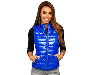 BOLF Mujer Chaleco acolchado Cierre de cremallera Chaleco sin Manga Plumas Cazadora Ropa de Abrigo Entrenamiento Fitness Outdoor Deporte Ocio Estilo Deportivo R0107A Azul XL [U1U]