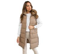 BOLF Mujer Chaleco acolchado Cierre de Cremallera Largo Chaleco sin Manga Plumas Regular Fit Entrenamiento Fitness Outdoor Deporte Ocio Estilo Deportivo B8212 Beige XL [U1U]
