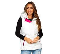 BOLF Mujer Chaleco acolchado Largo Cierre de Cremallera y Botones Chaleco sin Manga Plumas Cazadora Ropa de Abrigo Entrenamiento Fitness Outdoor Deporte Ocio Estilo Deportivo 7051 Blanco L [U1U]