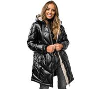 BOLF Mujer Chaqueta acolchada de Invierno Larga con Capucha Abrigo Cierre de Cremallera Jacket Cazadora Deporte Ocio Estilo Estilo Casual 5M3189 Negro M [D4D]