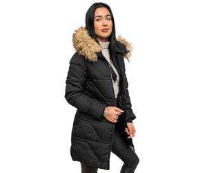 BOLF Mujer Chaqueta de Invierno Lisa con Capucha Cierre de Cremallera Plumas Jacket Zip Ocio Estilo Estilo Deportivo 16M9099 Negro-Marron XL [D4D]