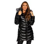 BOLF Mujer Chaqueta Larga De Invierno con Capucha Cierre de Cremallera Acolchada Ropa de Abrigo Jacket Cazadora Plumas Ocio Deporte Fitness Estilo Deportivo 7076 Negro XL [D4D]