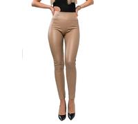 BOLF Mujer Leggings de Cuero Mallas largas Jogger Pantalones Skinny Leggings Pilates Fitness Slim Fit Ocio Básico Estilo Deportivo W7870 Beige L [F6F]