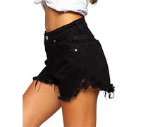 BOLF Mujer Pantalones Cortos Vaueros Denim Jeans Skinny Pantalón de Algodón Bermudas Azules Verano Tejano Ocio Básicas Shorts Original Playa Estilo Diario JK688 Negro S [G7G]