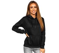 BOLF Mujer Sudadera Cerrada con Capucha Básica Pulóver de Algodón Jersey Blusa Suéter Hoodie Canguro Entrenamiento Fitness Sport Outdoor Estilo Deportivo W02 Negro S [A1A]