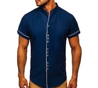 BOLF Uomo Camicia a Manica Corte Camicetta Elegante Quotidiana Tempo Libero Festa Classica Basic Slim Fit Casual Style 5518 Azul Oscuro L [2B2]