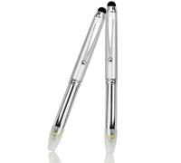 Bolígrafo 3 en 1 con linterna LED con luz, multifuncional iluminado, lápiz capacitivo con tinta negra para escribir en la oscuridad (paquete de 2, plateado)