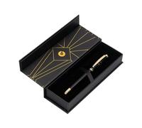 BOLIGRAFO BELIUS SOIREE ALUMINIO COLOR ART DECO NEGRO Y DORADO TINTA AZUL CAJA DE DISEÐO