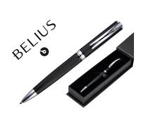 Boligrafo Belius Turbo Aluminio Textura Punteada Color Negro Y Plateado Tinta Azul Caja De Diseño