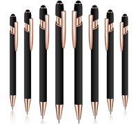 Bolígrafo con punta de lápiz capacitivo de tinta negra de metal para pantallas táctiles, bolígrafo táctil de goma arcoíris colorido para tabletas y más (oro rosa, negro)