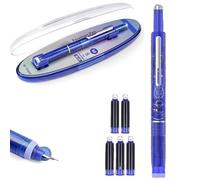 Bolígrafo de fuente retráctil - Bolígrafo manual de fuentes retráctiles, 0,38 mm tinta azul barril transparente | Contiene 5 cartuchos de tinta recargables, escritura suave adecuada para el diario