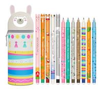 Bolígrafo de gel borrable Estuche - Kawaii Estuche escolar 2 en 1, 12 bolígrafos de gel borrables con tinta borrable termosensible, una variedad de colores de tinta y diseños de mango