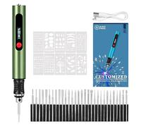 Bolígrafo de grabado for todo tipo de materiales, recargable, inalámbrico y apto for principiantes. Graba superficies. for aficionados y artistas. Incluye herramientas y puntas.(Green)