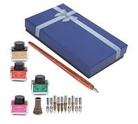 Bolígrafo de inmersión para silla de madera de 4 colores con kit de punta intercambiable juego de escritura de caligrafía (SP098045 (efecto fuego) bolígrafo marrón barril cuatro tintas)