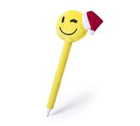 Bolígrafo De Peluche De Diseño Emoji Navideño Guiño.