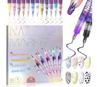 Bolígrafo de Uñas,12 Piezas Lápices para Decorar Uñas 0.5MM,Nail Art Point Grafiti Pen Set,Rotuladores Graffiti de Secado Rápido para Diseño 3D DIY,Bolígrafo Para Dibujar Para DIY Dotting