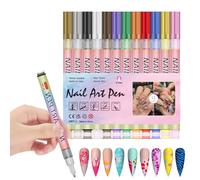 Bolígrafo de Uñas, 12 Piezas, Nail Point Graffiti Dotting Pen Drawing Paint Liner Brush, para Decoración de Uñas, Kit de Decoración de Uñas para el Hogar y Salón, For Beginners, Kids, Women, Girls