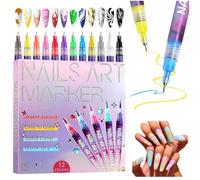 Bolígrafo De Uñas Nail Art 3D,12 Colores Bolígrafo de Uñas,Nails Art Marker,Plumines de 0.5MM para Uñas,Herramienta De Manicura De Decoración De Belleza De Arte De Uñas,Pincel Liner para Casa o Salón