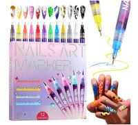 Bolígrafo De Uñas Nail Art 3D,12 Colores Bolígrafo de Uñas,Plumines de 0.5MM para Uñas,Herramienta De Manicura De Decoración De Belleza De Arte De Uñas,Pincel Liner para Casa o Salón