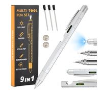 Bolígrafo Multifunción 9 en 1, Regalo Original para Hombre, Papá (Plateado)