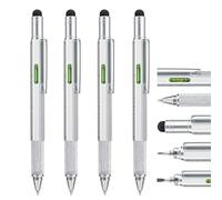 Bolígrafo Multitool Pen de 4 piezas con recarga adicional, 6 en 1 multifunción con regla y indicador de nivel, dispositivo genial para hombres, regalo para esposo papá padre (Plata)