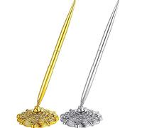 Bolígrafo para firmar bodas con soporte para bolígrafo y base de filigrana Metal plata boda Set firma pluma boda recepción Guest de la Pluma de Boda para Firmar Juego de Bolígrafos