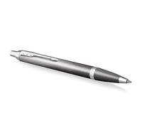 Bolígrafo Parker IM Writing Rituals, acabado gris con degradado, adornos cromados, punta media, tinta azul, estuche de regalo
