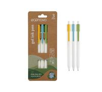 Bolígrafo retráctil Econovo de 0,5 mm/ 3 unidades/Fabricado con un 66% de plástico reciclado/Tinta gel negra/Orificio para colgar blíster/Bolígrafo retráctil de gel/