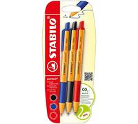 Bolígrafo retráctil fabricado en un 79% con plásticos reciclados STABILO pointball - Pack con 3 colores