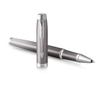 Bolígrafo roller Parker IM Writing Rituals, acabado gris con degradado, adornos cromados, punta fina, tinta negra, estuche de regalo