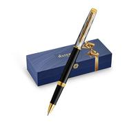 Bolígrafo roller Waterman Hémisphère, en metal y lacado negro con adorno dorado, capuchón cincelado, punta fina