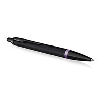 Bolígrafo Vibrant Rings de Parker IM | laca negra satinada con detalles en morado amatista | punta media con recambio de tinta azul | estuche de regalo