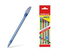 Bolígrafo y Roller marca ERICHKRAUSE modelo Erichkrause Pack de 4 Boligrafos Neo Original - Punta de Aguja Sofisticada Fine Tip - Cuerpo Redondo Translucido Mate - Tinta en Colores Azul, Negro, Rojo,